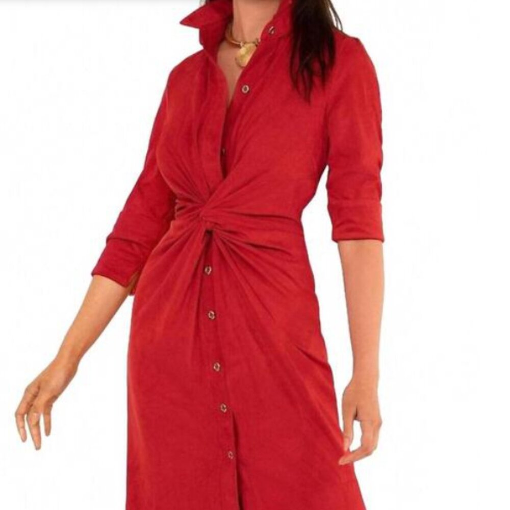 EUC! GRETCHEN SCOTT Twist and Shout Dress in Red Ultra Suede Size XS